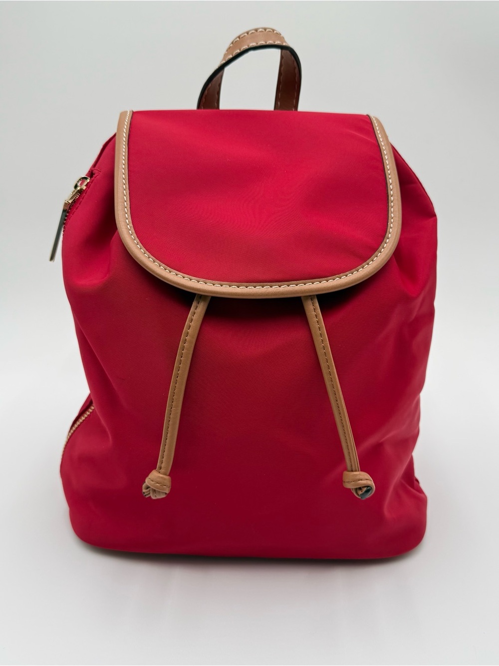 Tommy Hilfiger Red Nylon Backpack Tan Trim Gold Hardware Drawstring